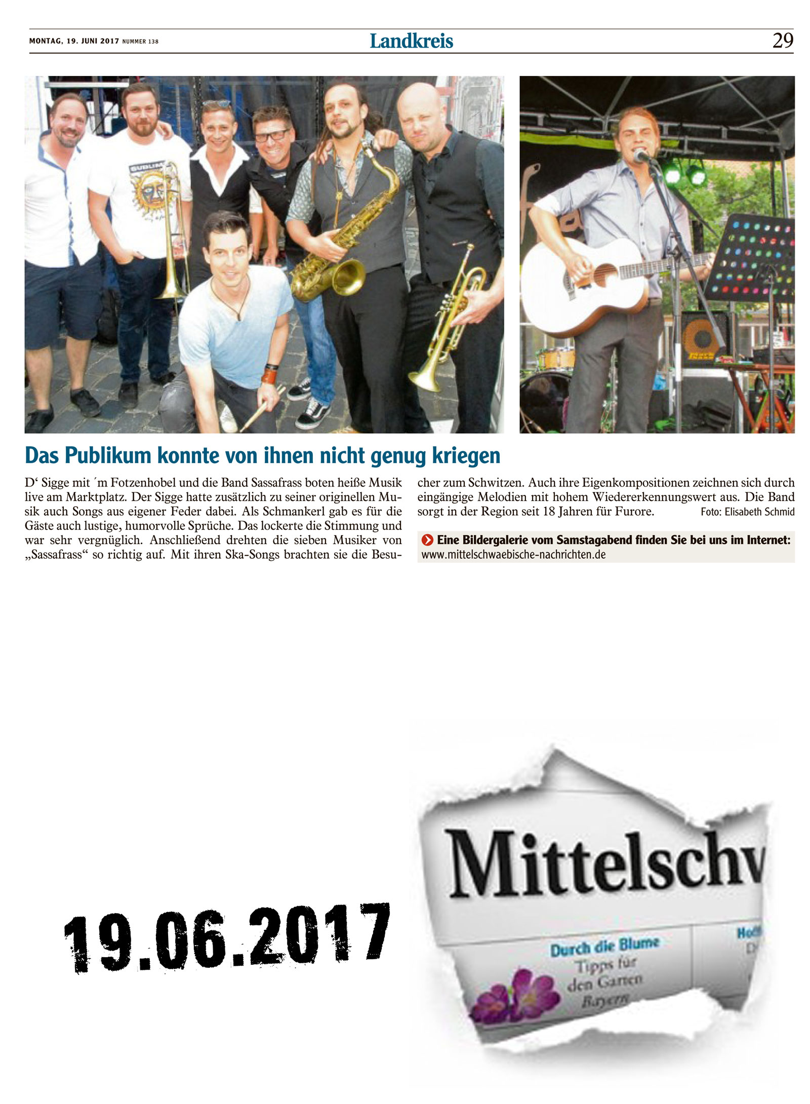 Sassafrass und Felix Böhm bei Live am Marktplatz 2017 06 19 Mittelschwaebische Nachrichten