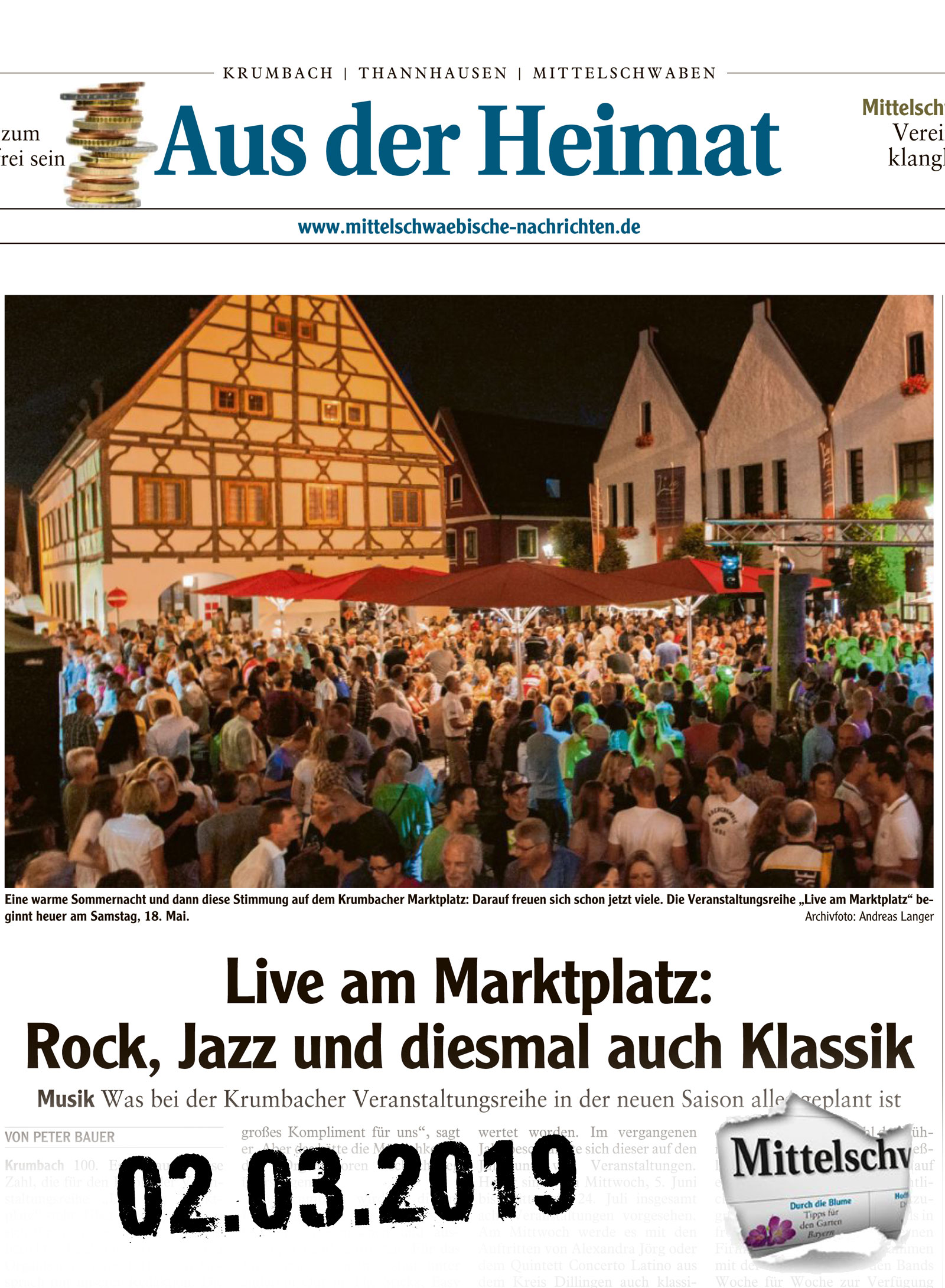 Mittelschwaebische Nachrichten vom 03.02.2019 "live am Marktplatz" Rock, Jazz und Klassik