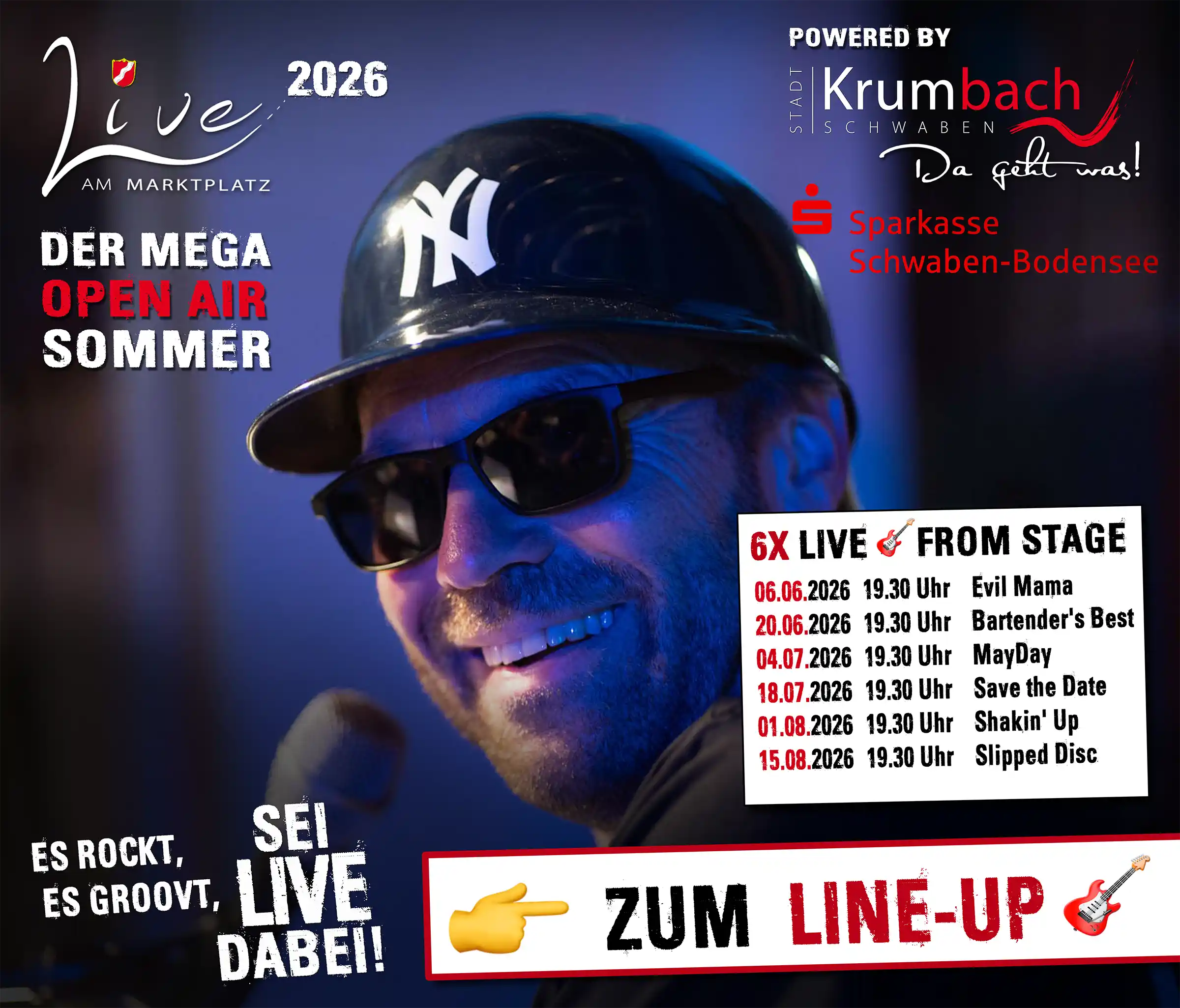 Live am Marktplatz, der Open Air Sommer in Krumbach 2026 mit 6 Events